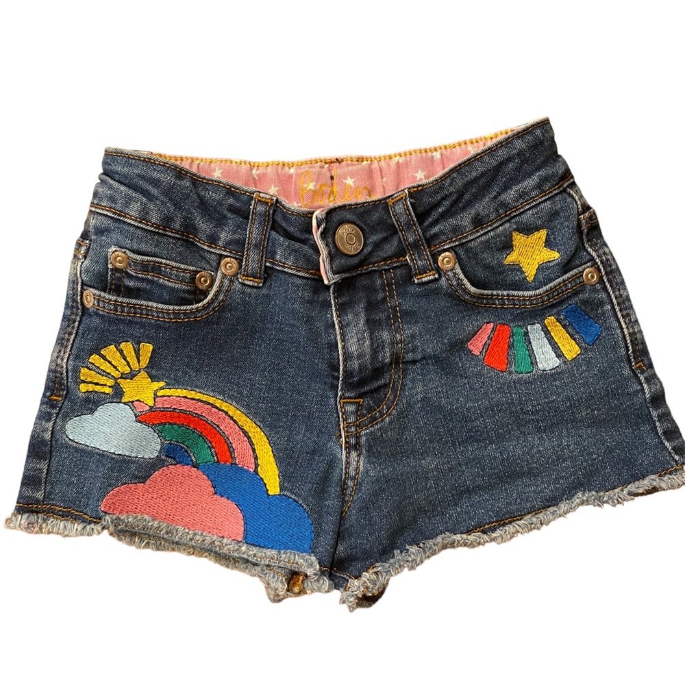 EUC Boden Girls Embroidered Denim Shorts